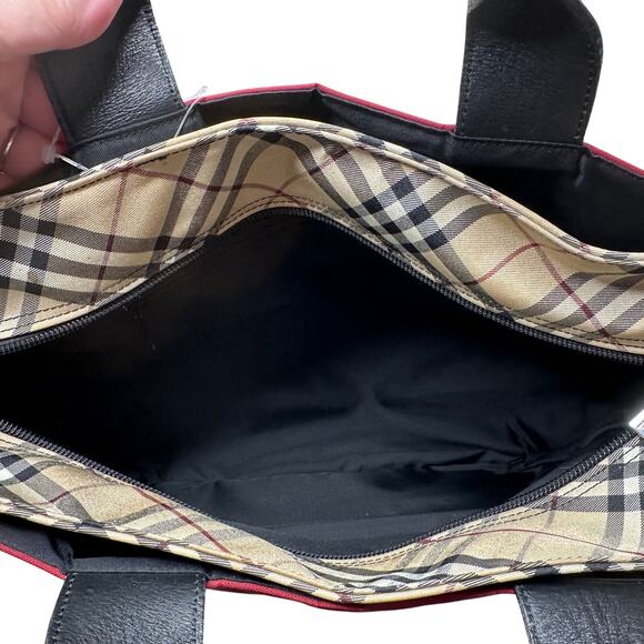 Burberry Blue Label Red Nylon w Nova Check at Zipper Tote - Picture 7 of 14